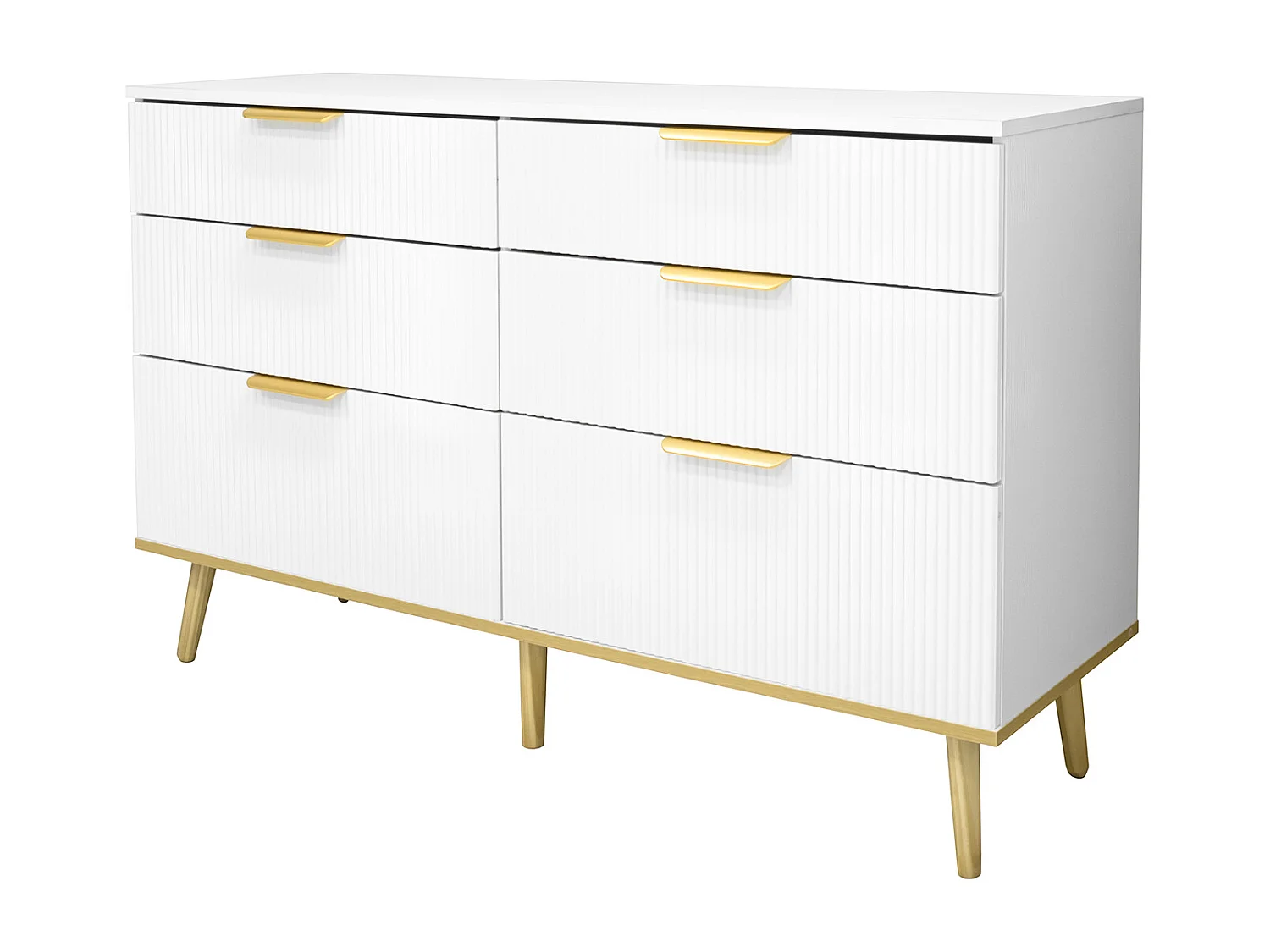 Commode blanc avec 6 tiroirs - Pieds woodgrain 120x40x76.5cm