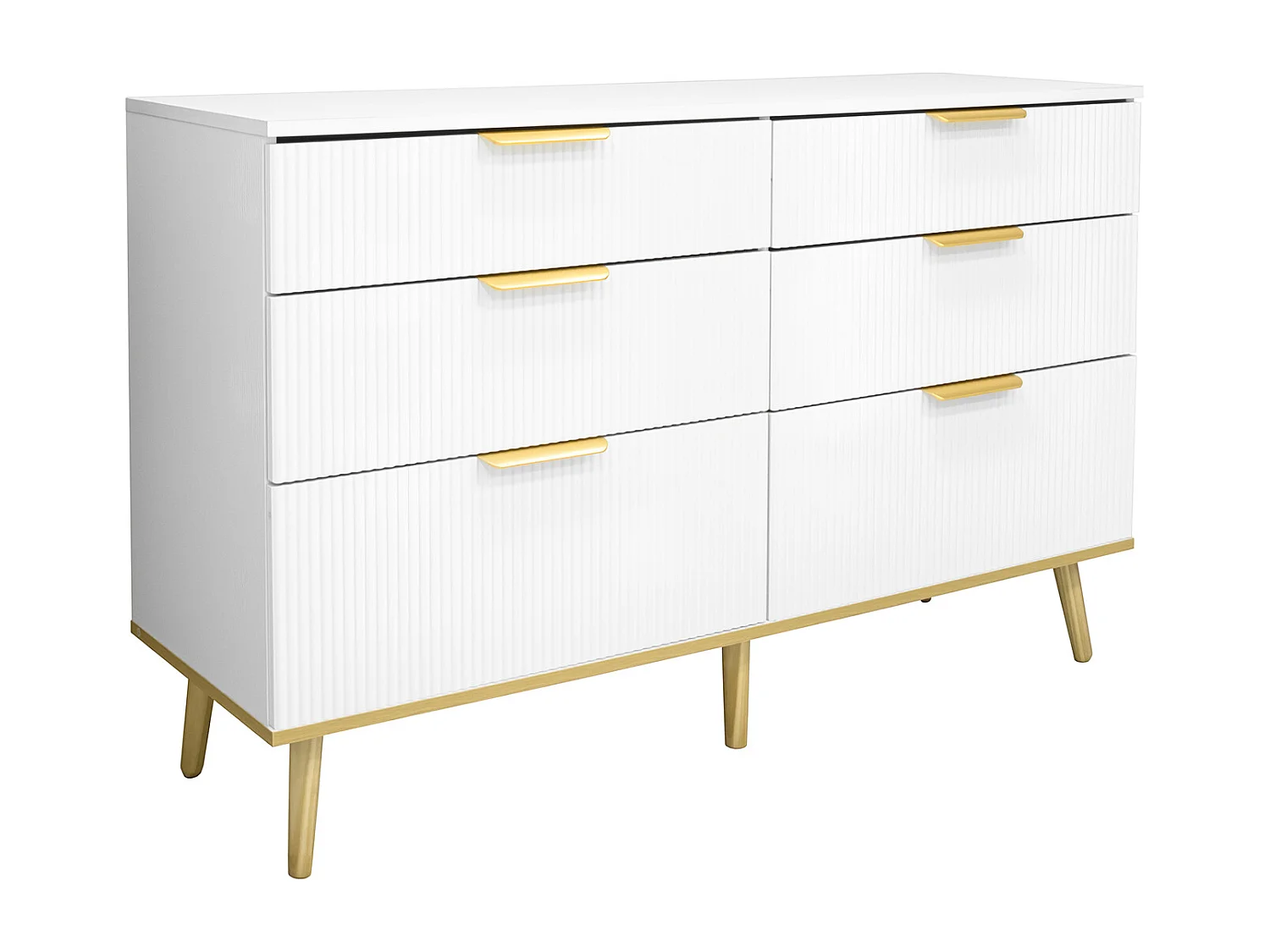 Commode blanc avec 6 tiroirs - Pieds woodgrain 120x40x76.5cm