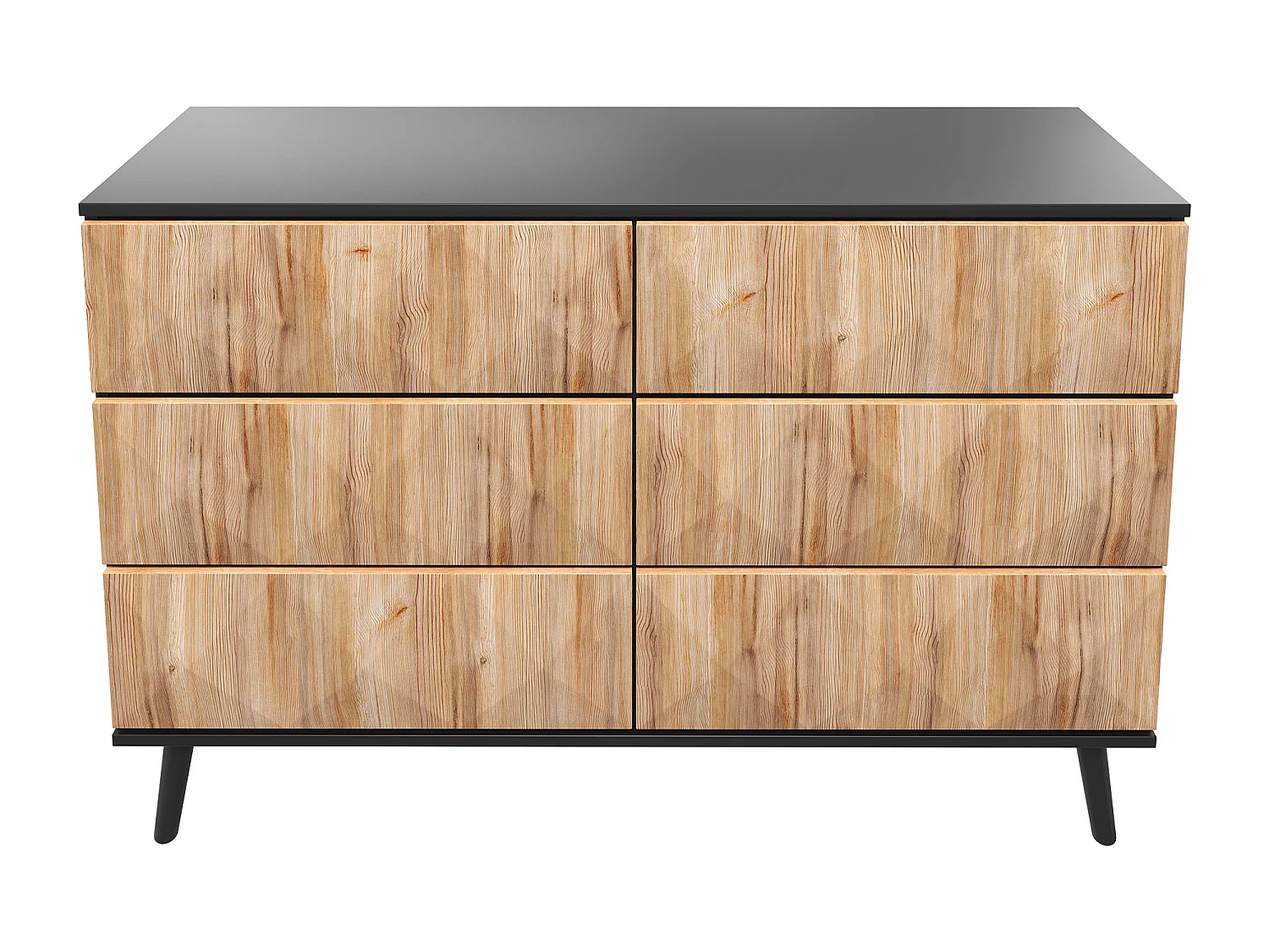 Commode avec 6 tiroirs - Pieds en métal - Noir et bois