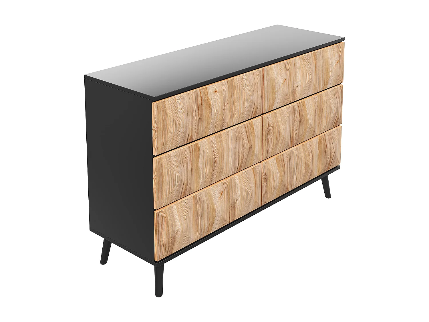 Commode avec 6 tiroirs - Pieds en métal - Noir et bois