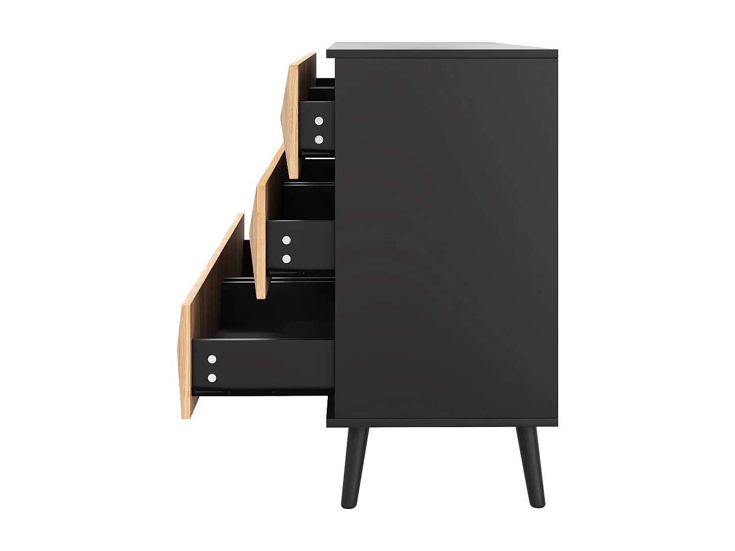 Commode avec 6 tiroirs - Pieds en métal - Noir et bois