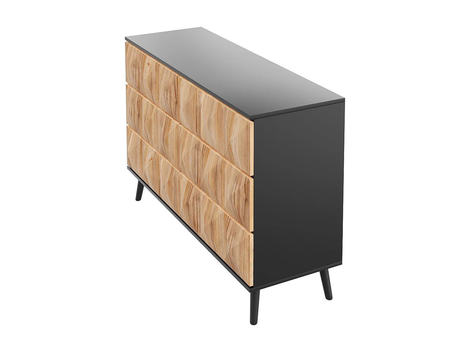 Commode avec 6 tiroirs - Pieds en métal - Noir et bois