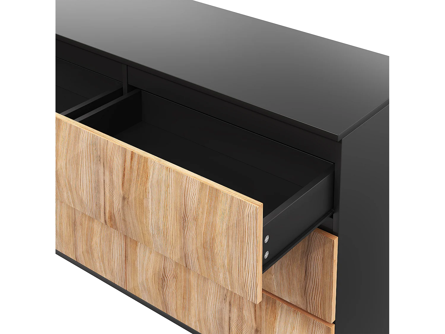 Commode avec 6 tiroirs - Pieds en métal - Noir et bois