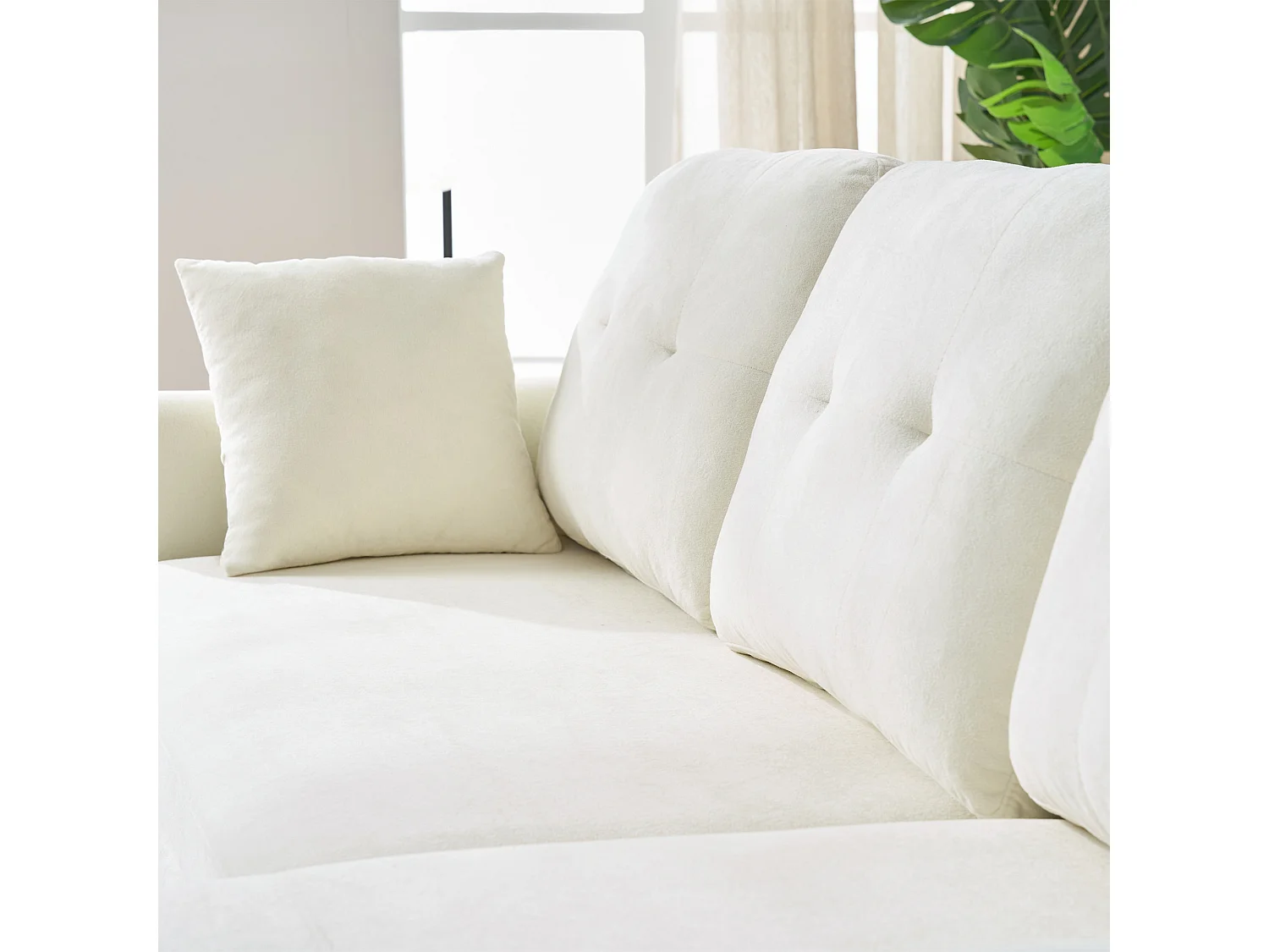 Canapé 3 places d'angle en forme de U avec rangement - Canapé-lit en tissu chenille - Beige