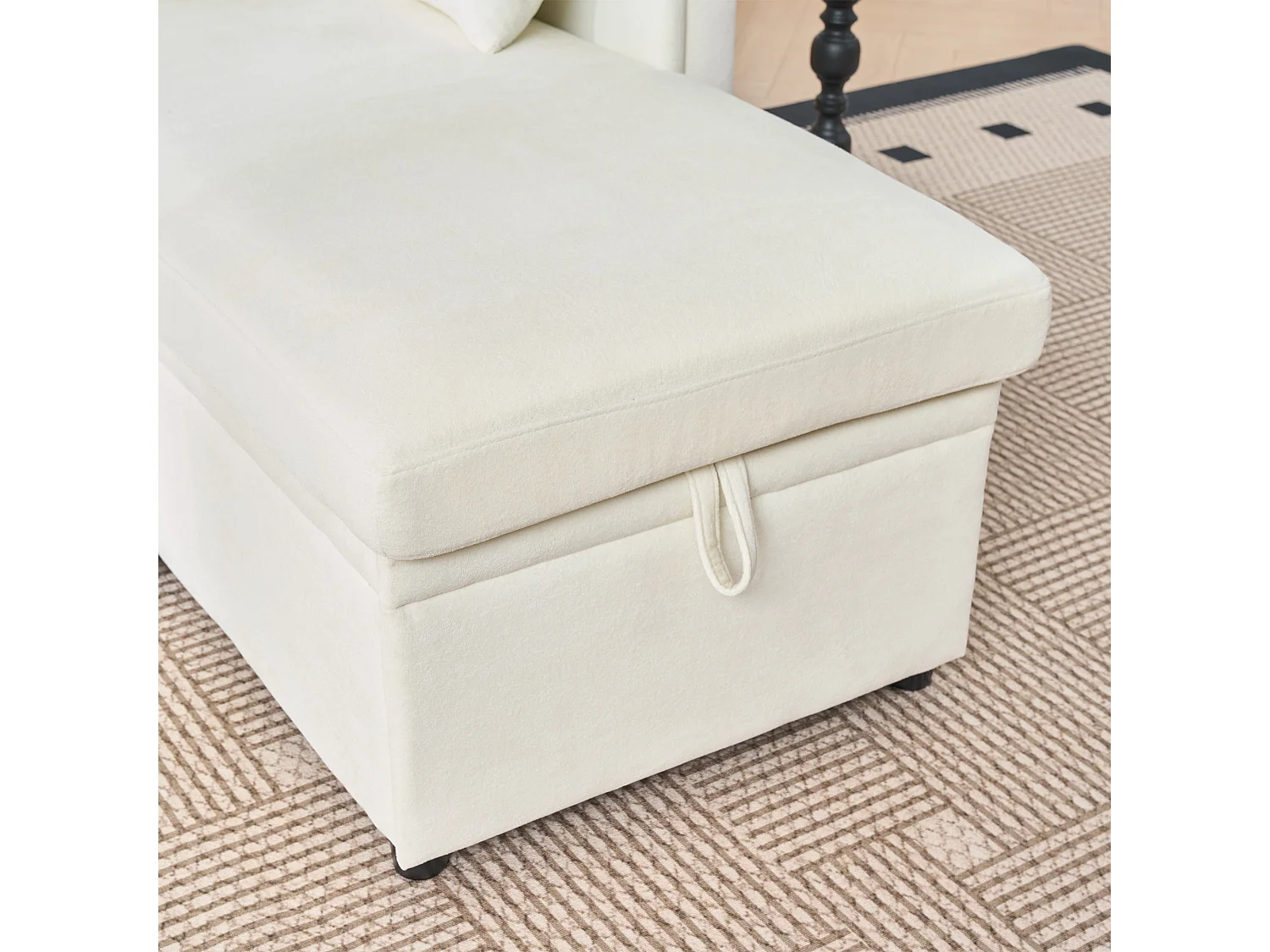 Canapé 3 places d'angle en forme de U avec rangement - Canapé-lit en tissu chenille - Beige