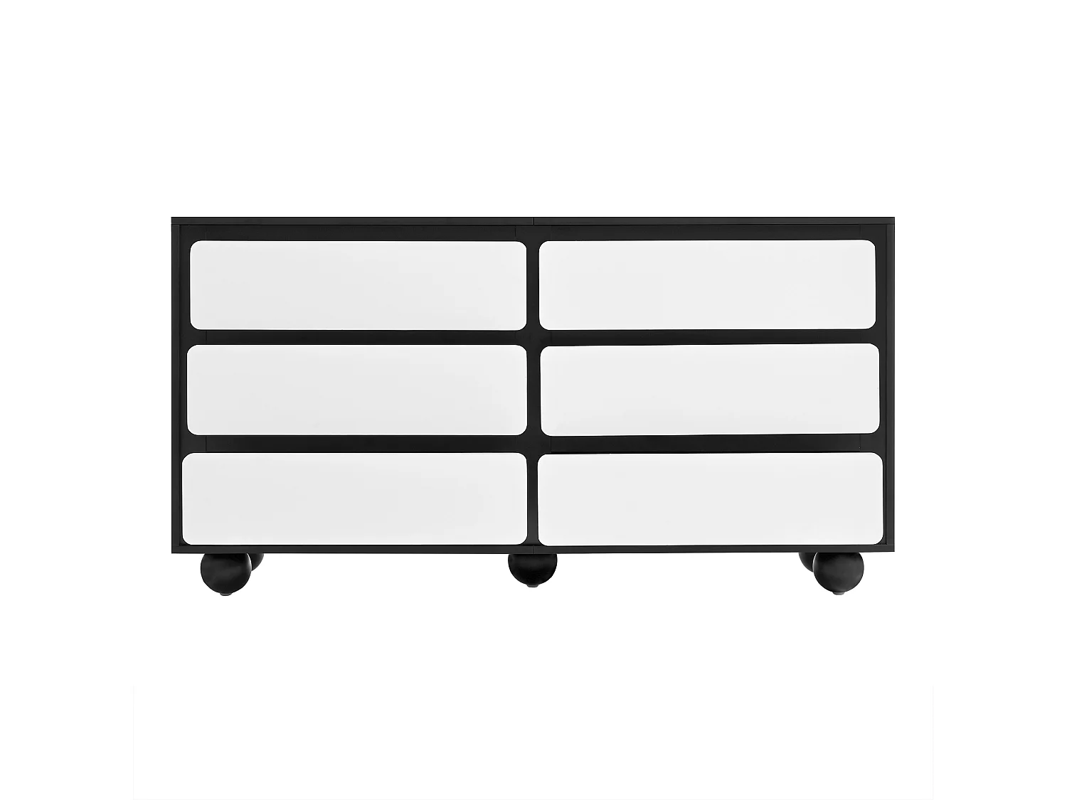 Commode avec 6 tiroirs - Pieds ronds métal - Noir et blanc