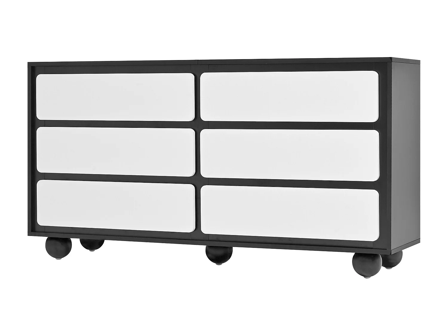 Commode avec 6 tiroirs - Pieds ronds métal - Noir et blanc