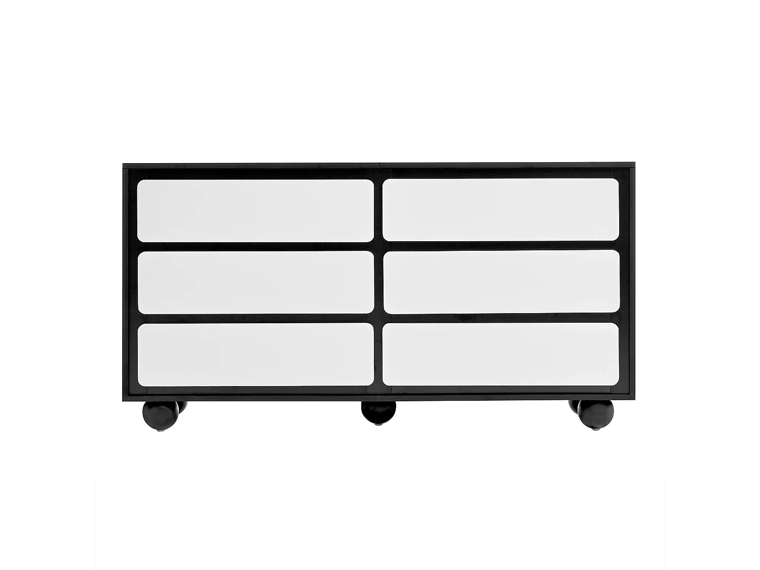 Commode avec 6 tiroirs - Pieds ronds métal - Noir et blanc