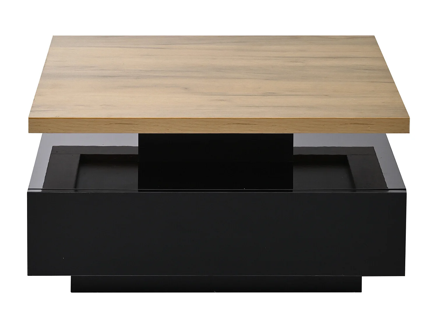 Table basse carré avec tiroir - Plateau pivotant en couleur bois - Noir