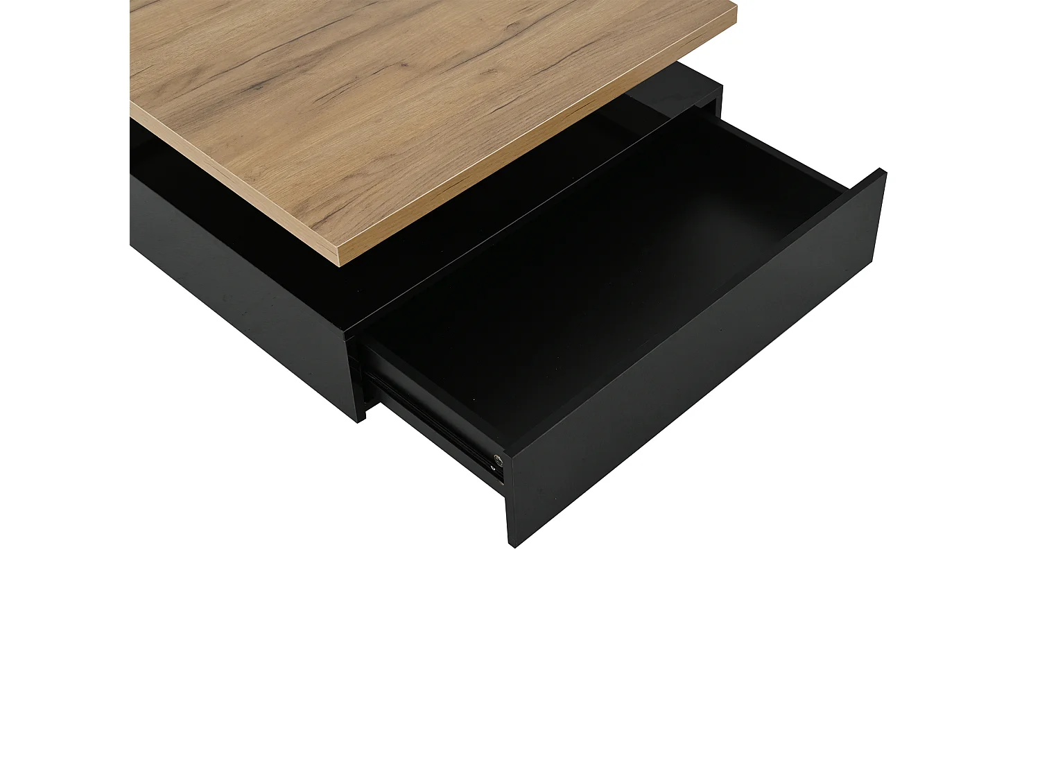 Table basse carré avec tiroir - Plateau pivotant en couleur bois - Noir