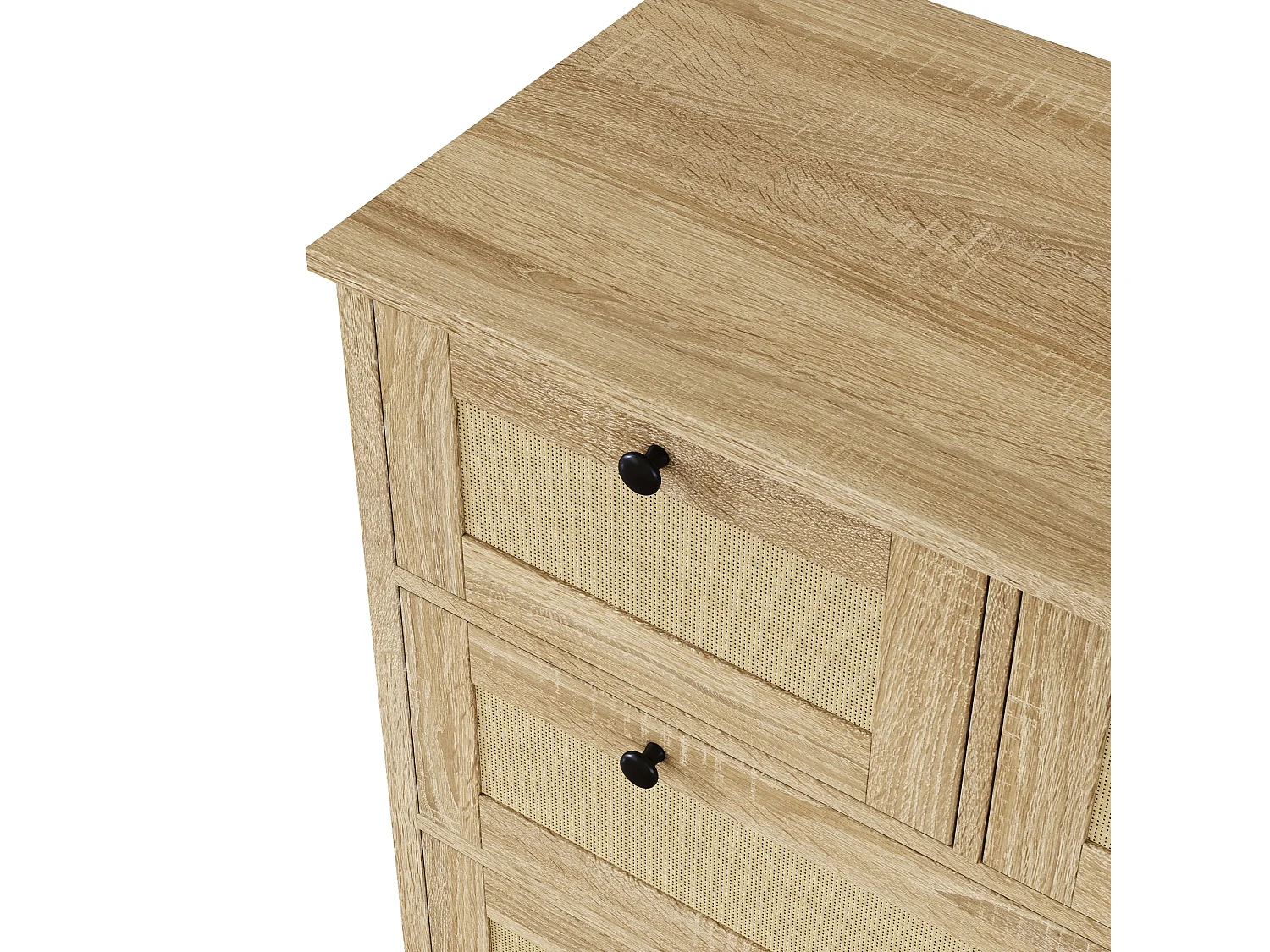 Commode à 4 tiroirs en rotin - Pieds en bois - Couleur bois