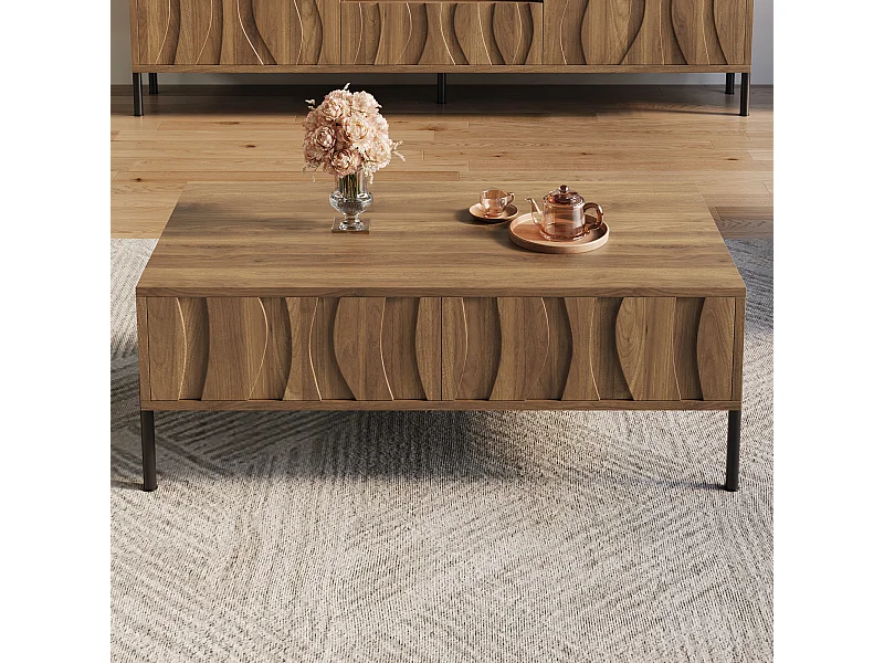 Table basse de style rétro avec 2 tiroirs 105x55x41cm - Couleur bois