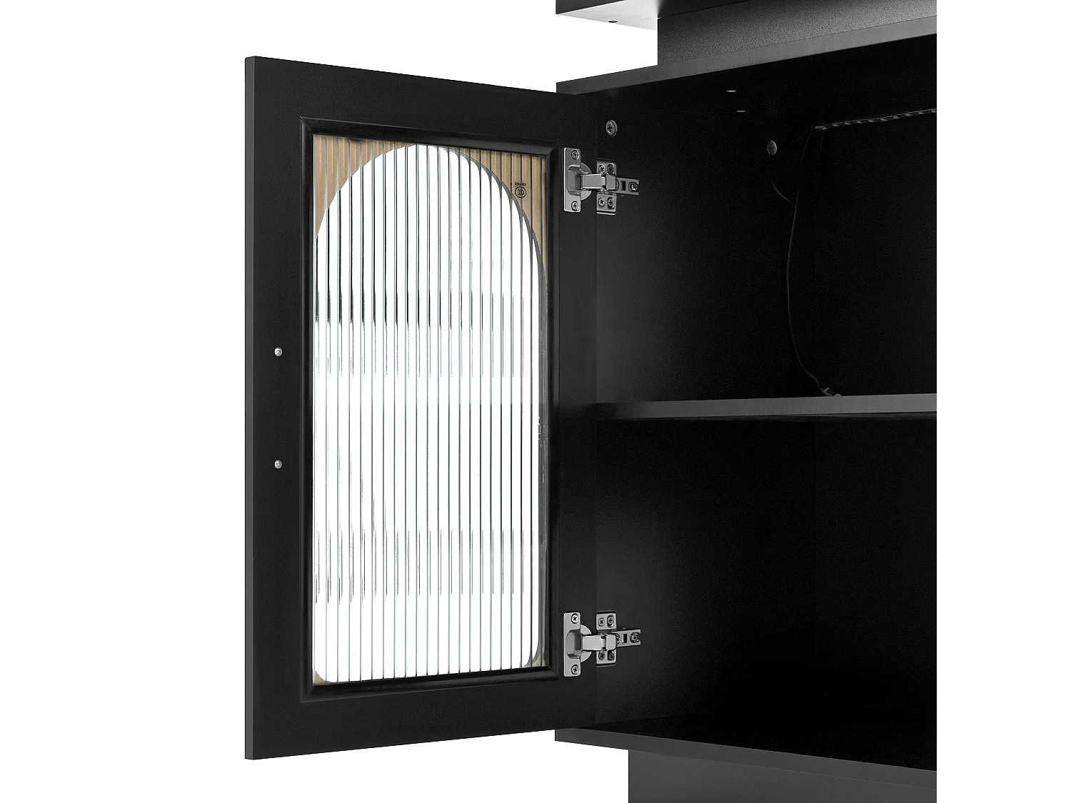 Îlot central de cuisine avec 2 portes verre et tiroir - Table extensible et LED, USB/Type-C - Plateau effet marbre