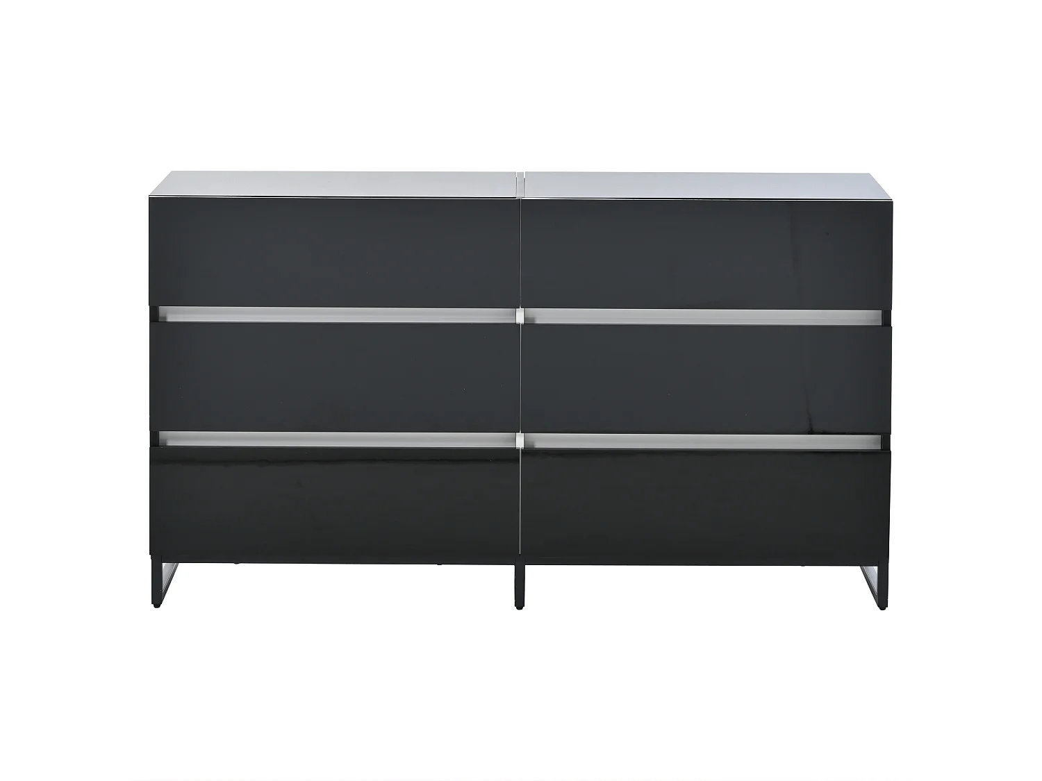 Commode laquée brillante avec 6 tiroirs - Pieds en métal - Noir et blanc