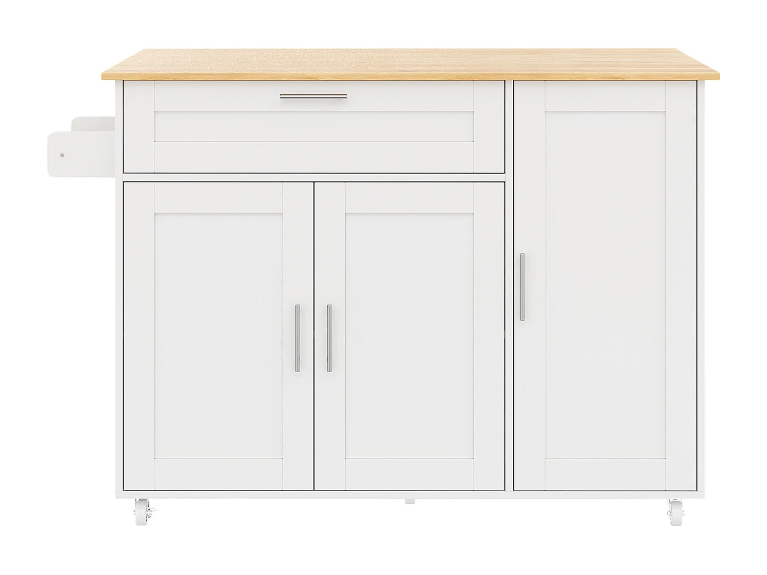 Îlot central de cuisine avec 3 portes et tiroir en MDF - Blanc et naturel clair