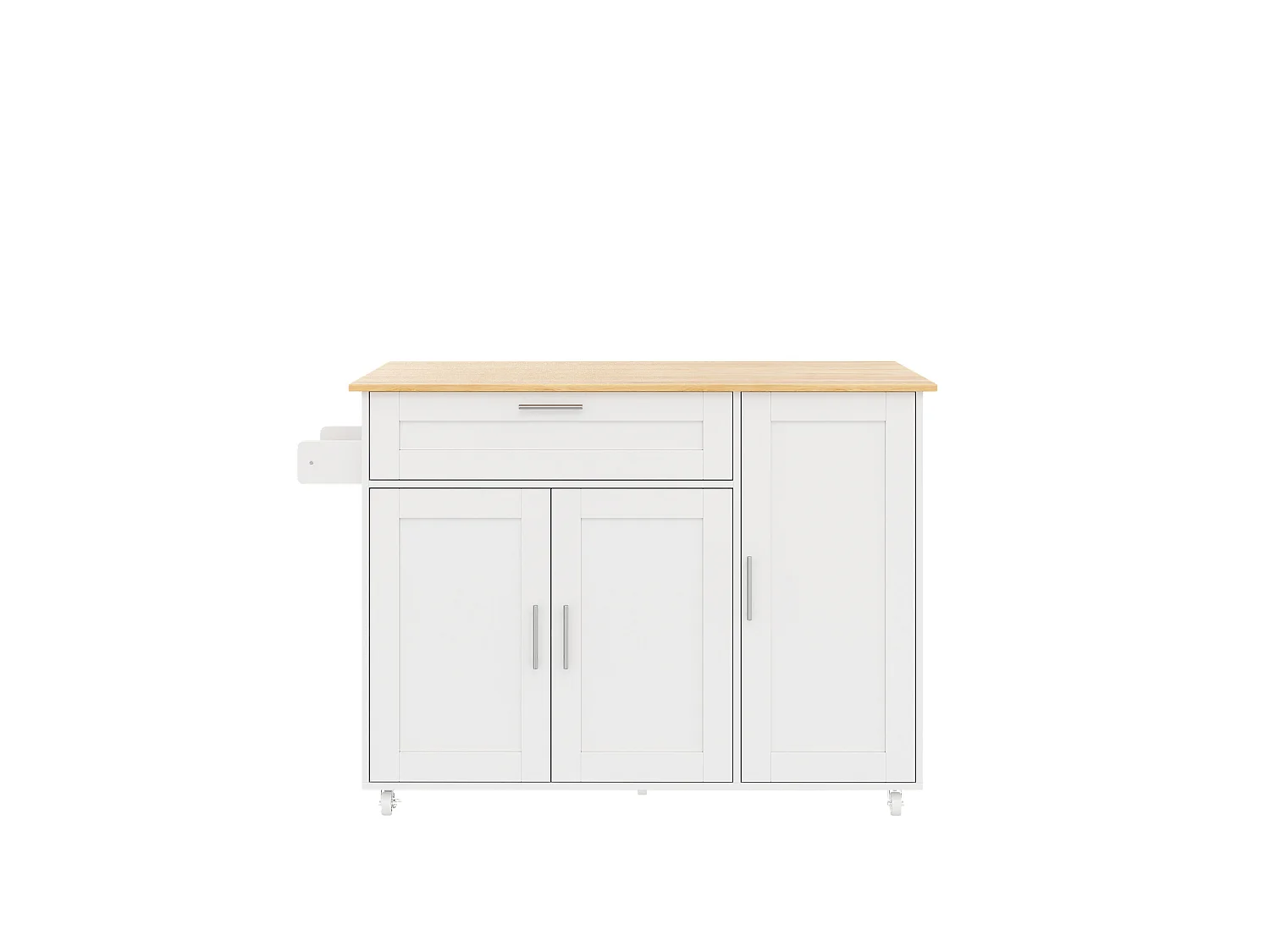 Ilha de cozinha com 3 portas e uma gaveta em MDF - Branco e natural claro