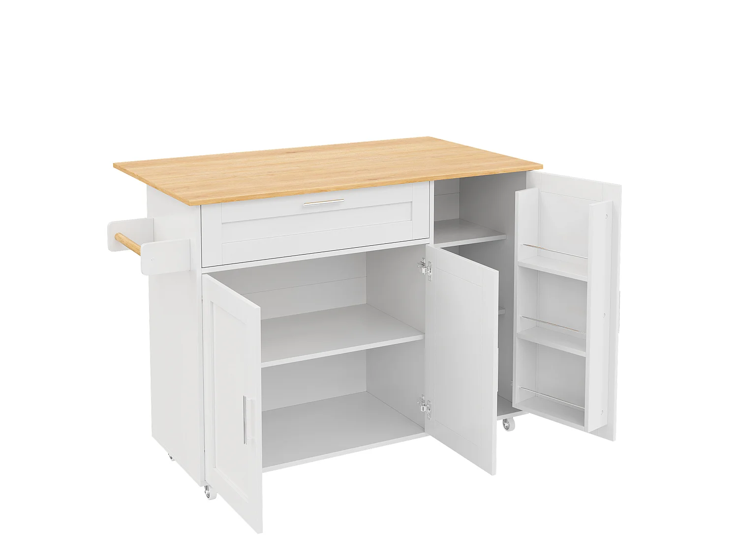 Ilha de cozinha com 3 portas e uma gaveta em MDF - Branco e natural claro