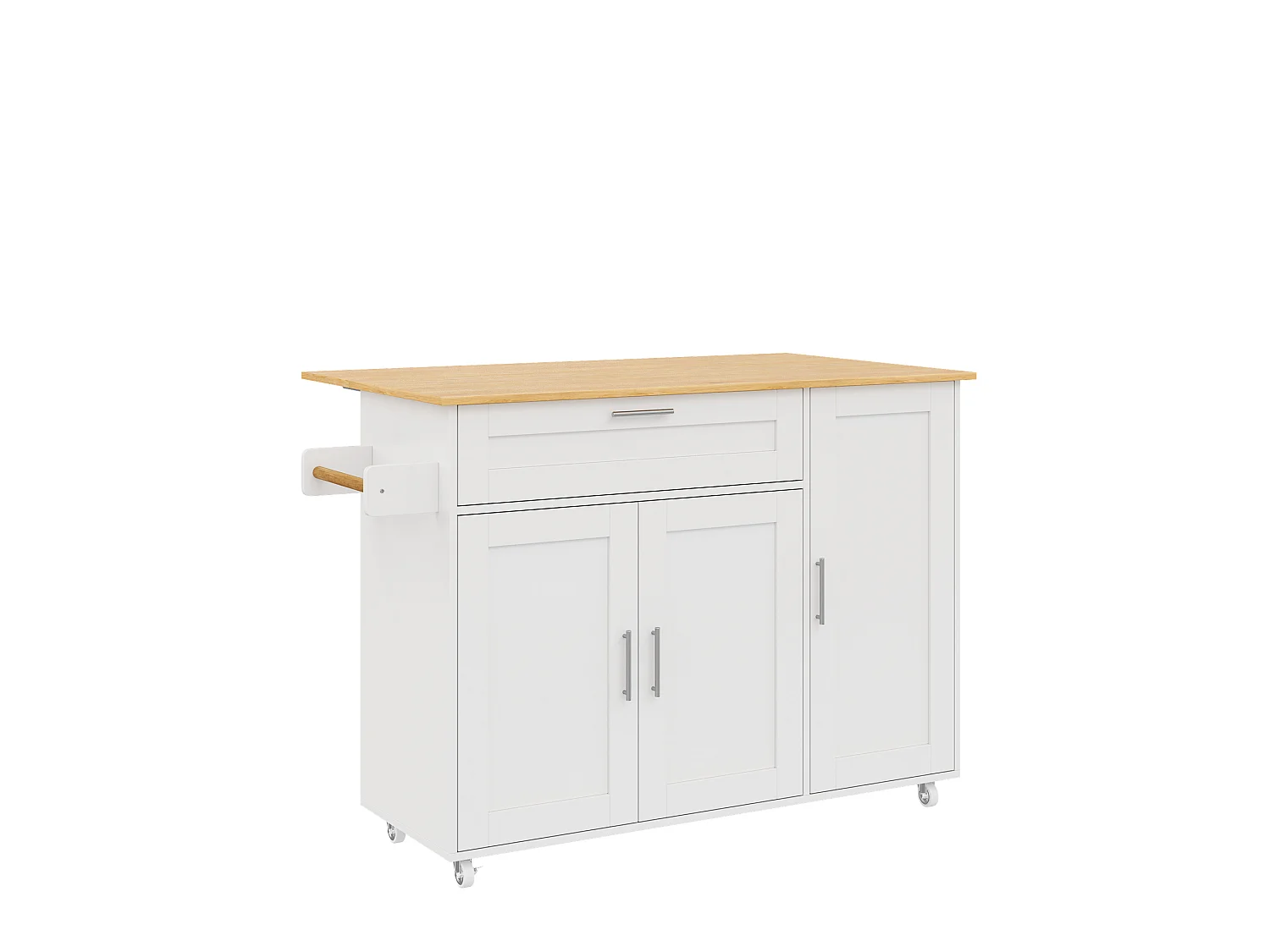 Ilha de cozinha com 3 portas e uma gaveta em MDF - Branco e natural claro