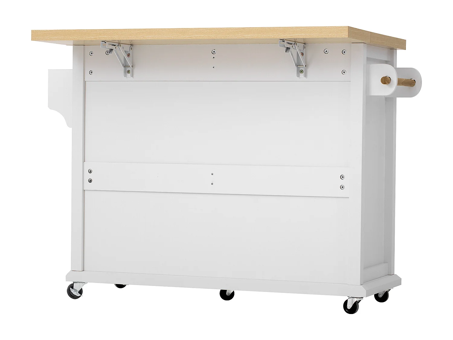 Îlot central de cuisine blanc sur roulettes - 4 tiroirs et 2 portes - Plateau rabattable 107x45（70）cm