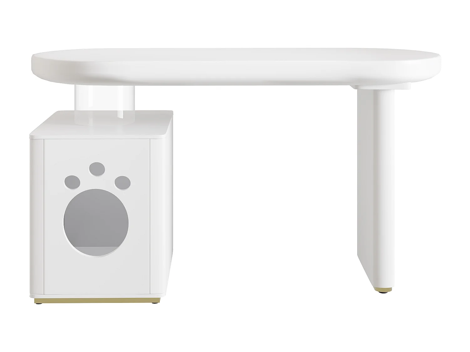 Bureau met mandje voor huisdieren - Afgeronde vormen - Wit