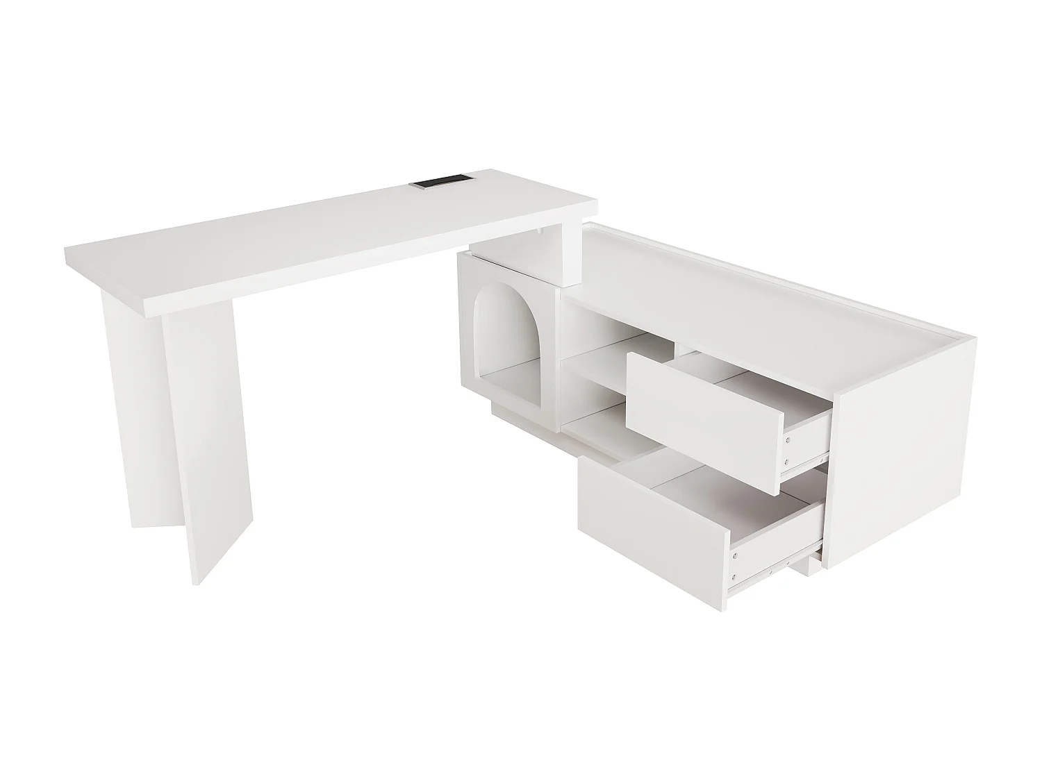 Hoekbureau van MDF - geïntegreerd dierencompartiment en 2 lades - wit