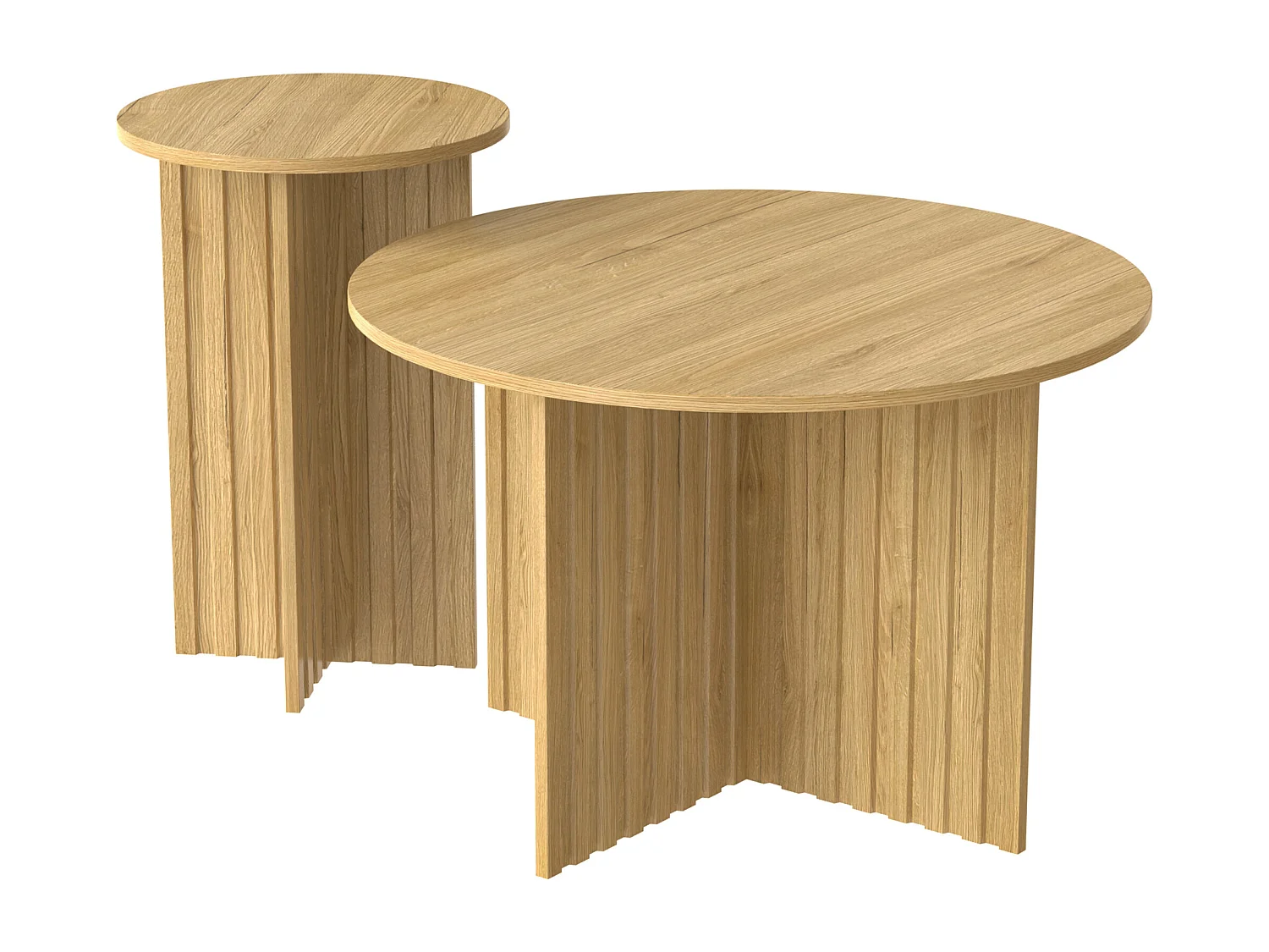 Lot de 2 tables basses ronde en bois MDF et PB – Couleur bois