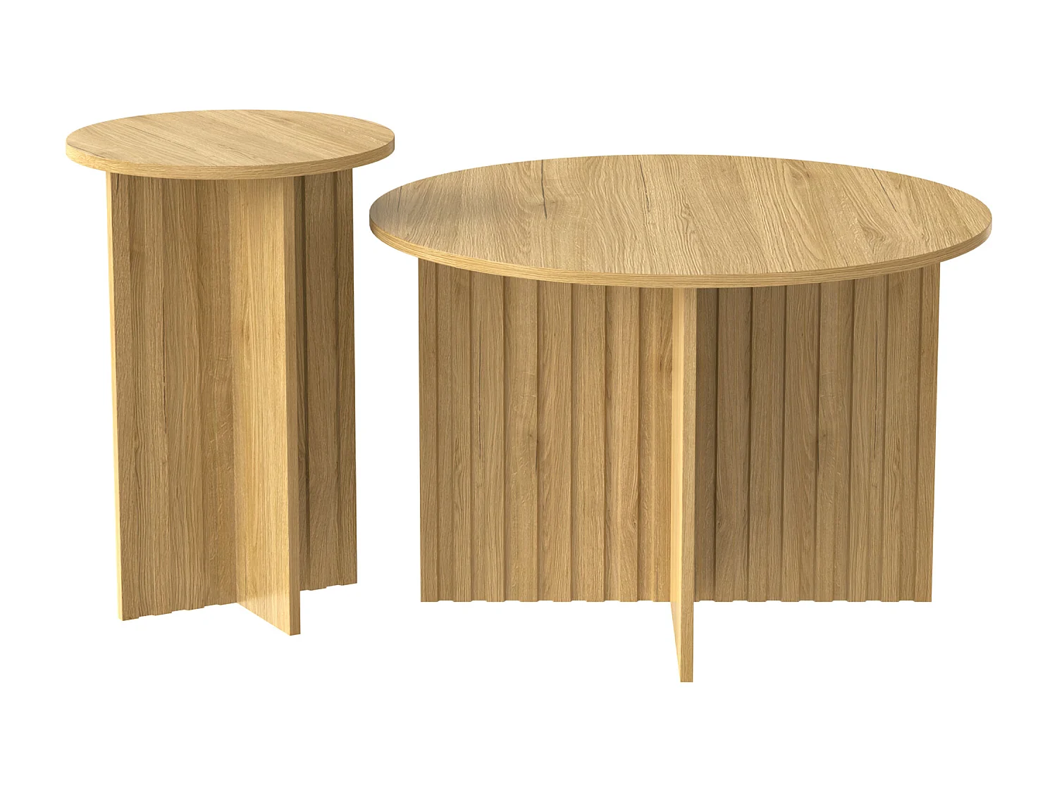 Lot de 2 tables basses ronde en bois MDF et PB – Couleur bois