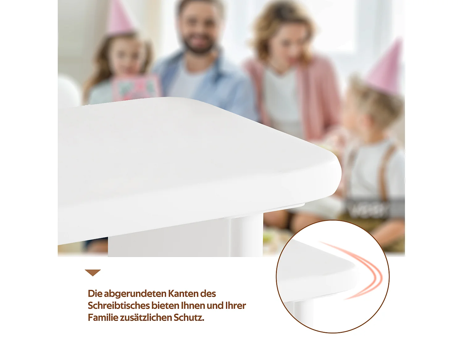 Bureau avec 3 tiroirs - Courbes arrondies - Finition laquée blanche