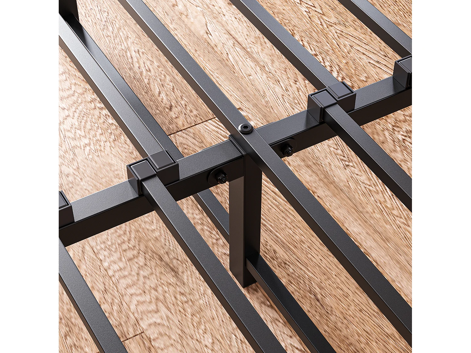 Lit adulte 140x190cm avec LED et USB - Cadre de lit avec sommier à lattes métallique - Noir et bois