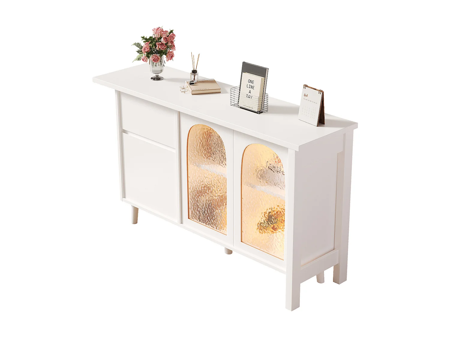 Draaibaar bureau met ledverlichting en opbergruimte - Acryl deuren - Wit