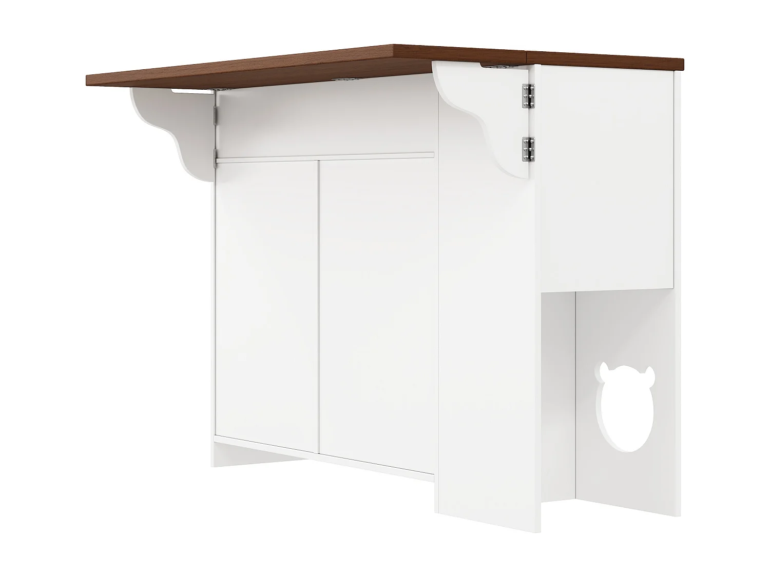 Îlot de cuisine avec 3 portes et 3 tiroirs - Nourrir les animaux - Blanc et noyer