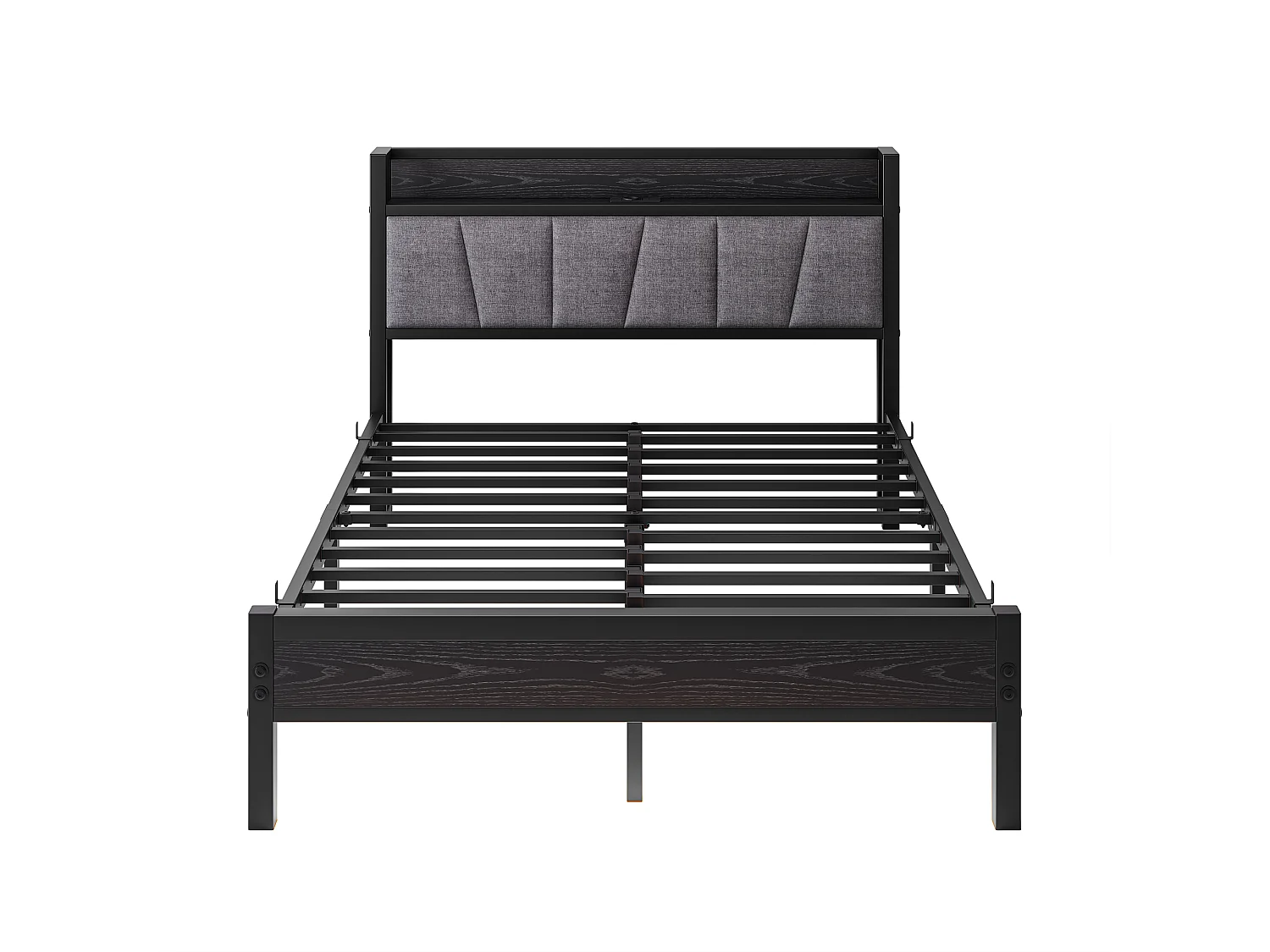 Lit adulte 140x190cm noir avec LED et USB - Cadre de lit avec sommier à lattes métallique