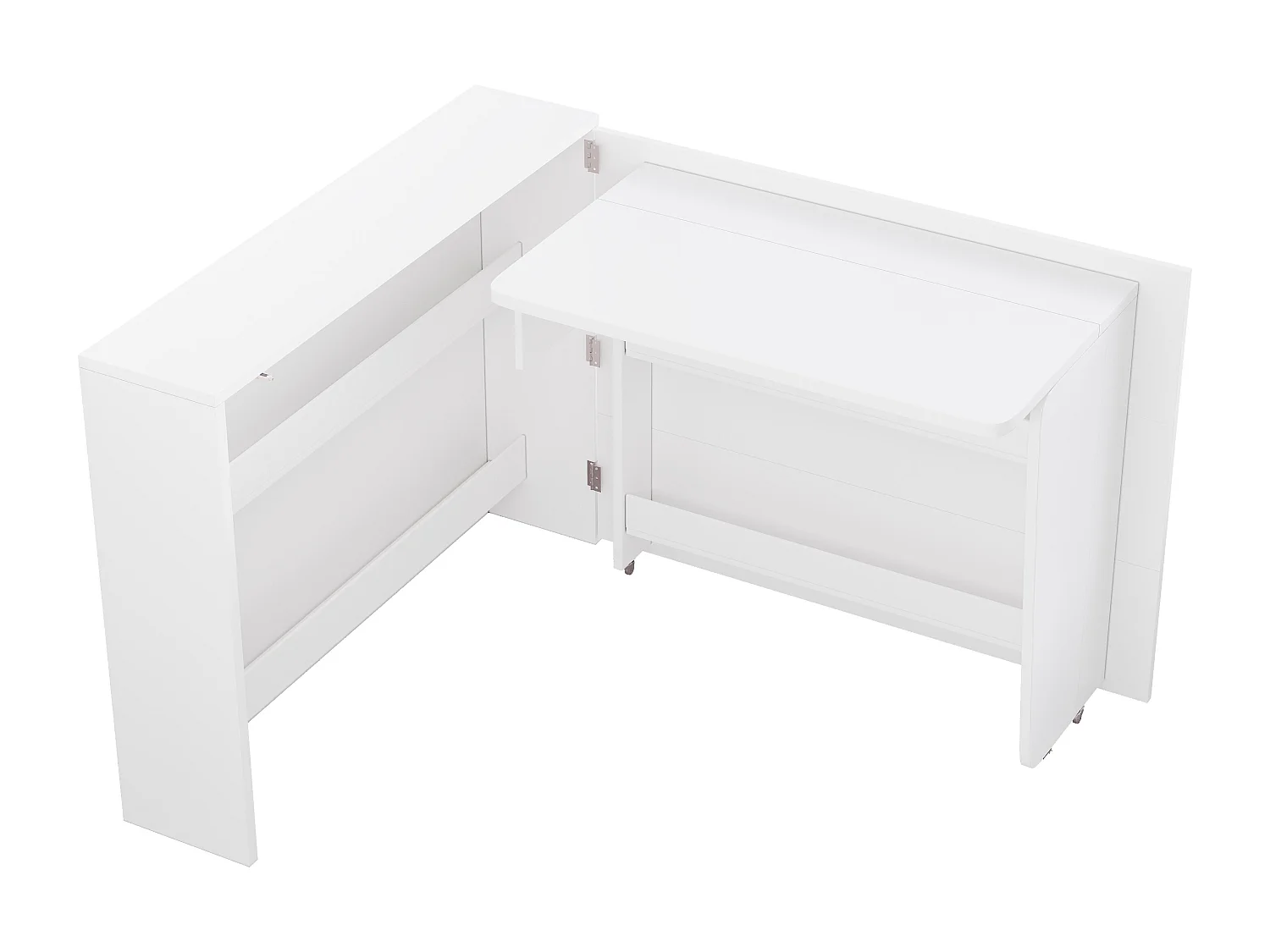 Bureau pliable à roulettes avec chargeur sans fil - Finition brillante blanche