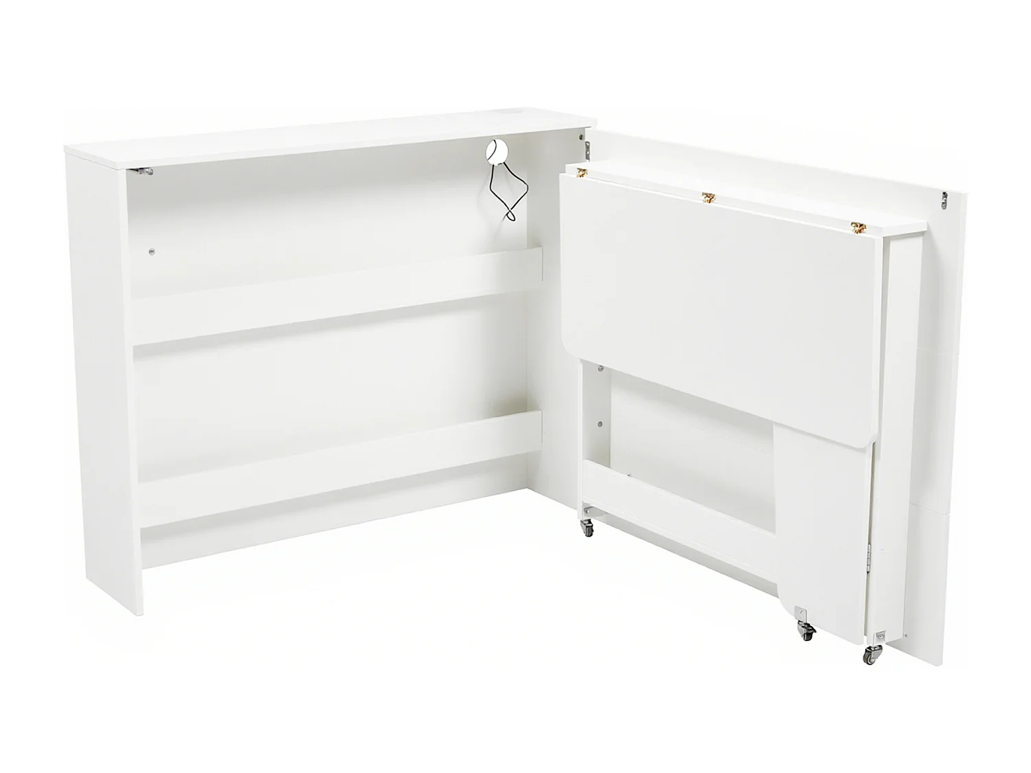 Bureau pliable à roulettes avec chargeur sans fil - Finition brillante blanche