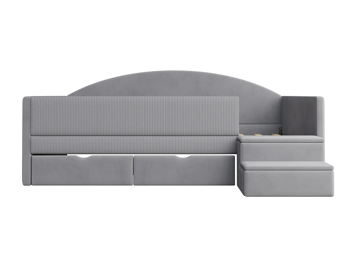 Lit banquette enfant 90 x 190 cm avec 2 tiroirs, barres de sécurité et marchepied -Velours gris clair, sans matelas
