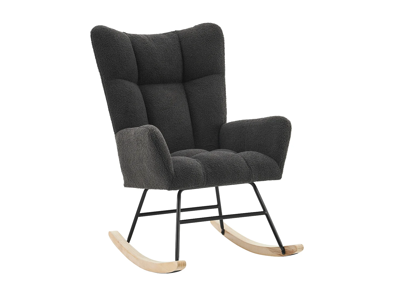 Fauteuil à bascule avec dossier haut et accoudoirs- Rocking chair en tissu Teddy gris