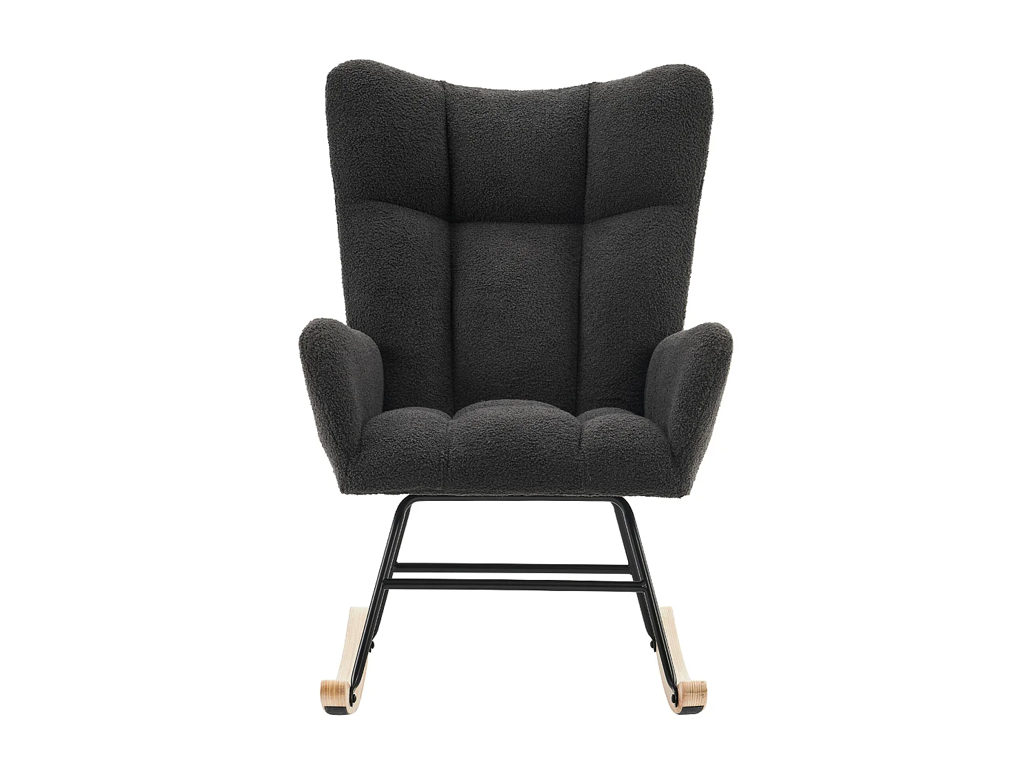 Fauteuil à bascule avec dossier haut et accoudoirs- Rocking chair en tissu Teddy gris