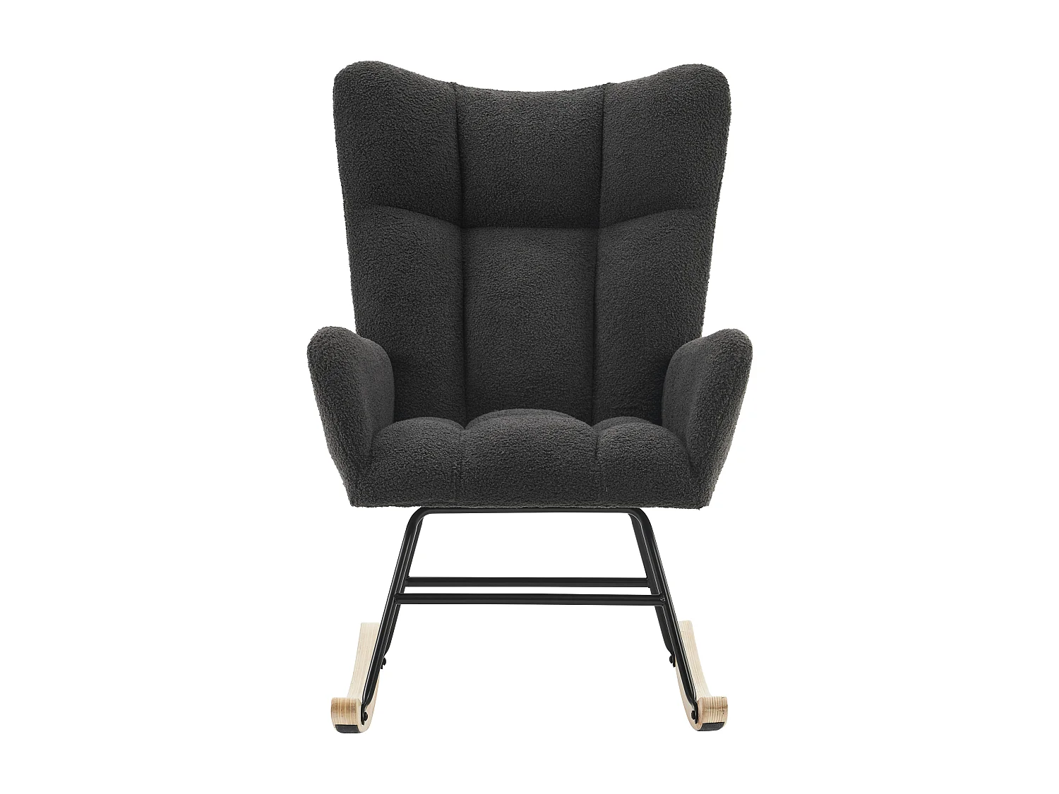 Fauteuil à bascule avec dossier haut et accoudoirs- Rocking chair en tissu Teddy gris