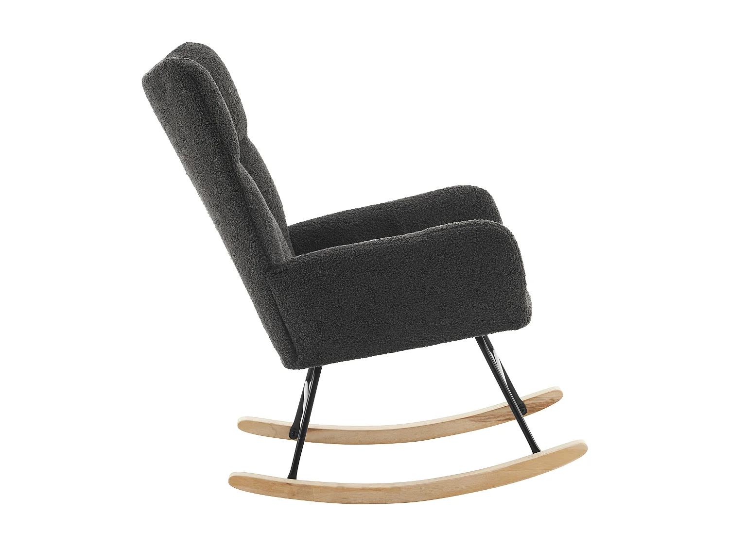 Fauteuil à bascule avec dossier haut et accoudoirs- Rocking chair en tissu Teddy gris