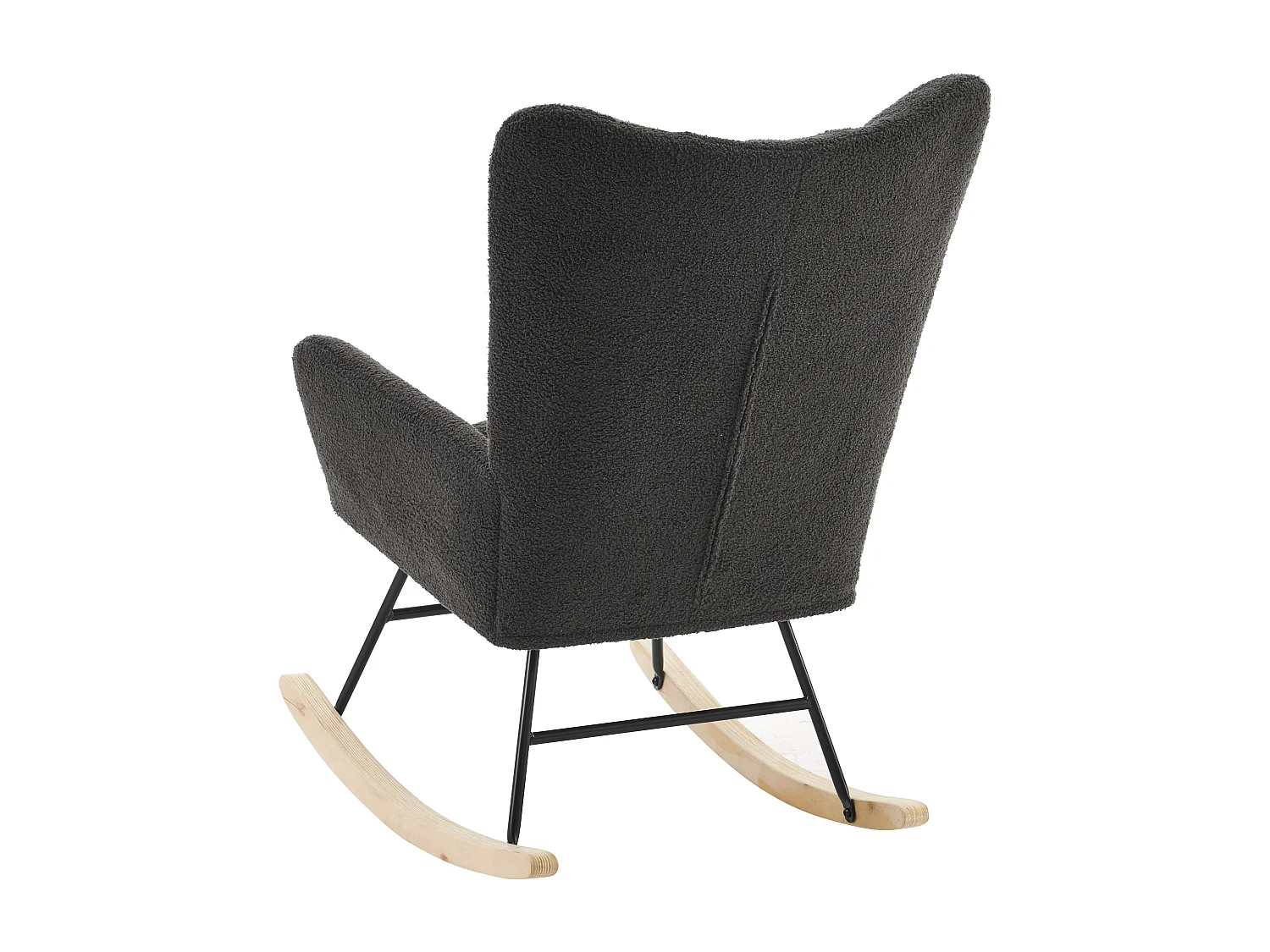 Fauteuil à bascule avec dossier haut et accoudoirs- Rocking chair en tissu Teddy gris