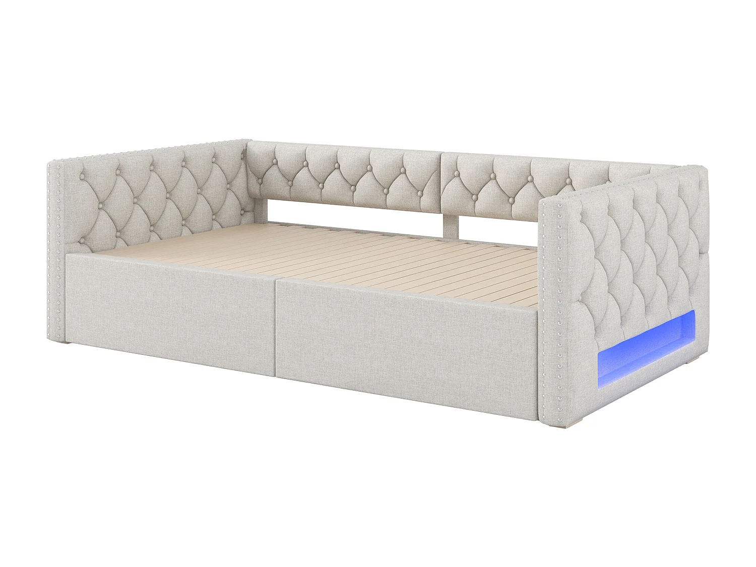 Dagbed 90x200cm met LED-verlichting - Om te bouwen tot een tweepersoonsbed van 180x200cm - Beige linnen stof