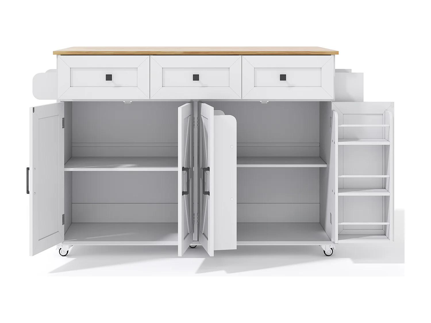 Keukeneiland met 4 deuren en 3 lades - Verstelbare plank - Wit en naturel