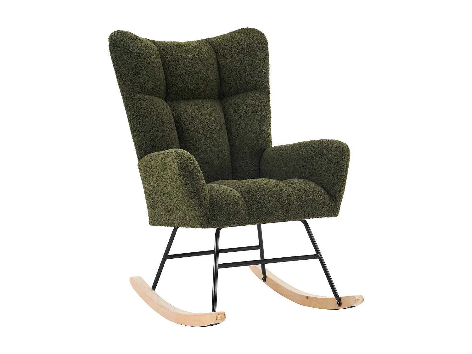 Fauteuil à bascule avec dossier haut et accoudoirs- Rocking chair en tissu Teddy vert