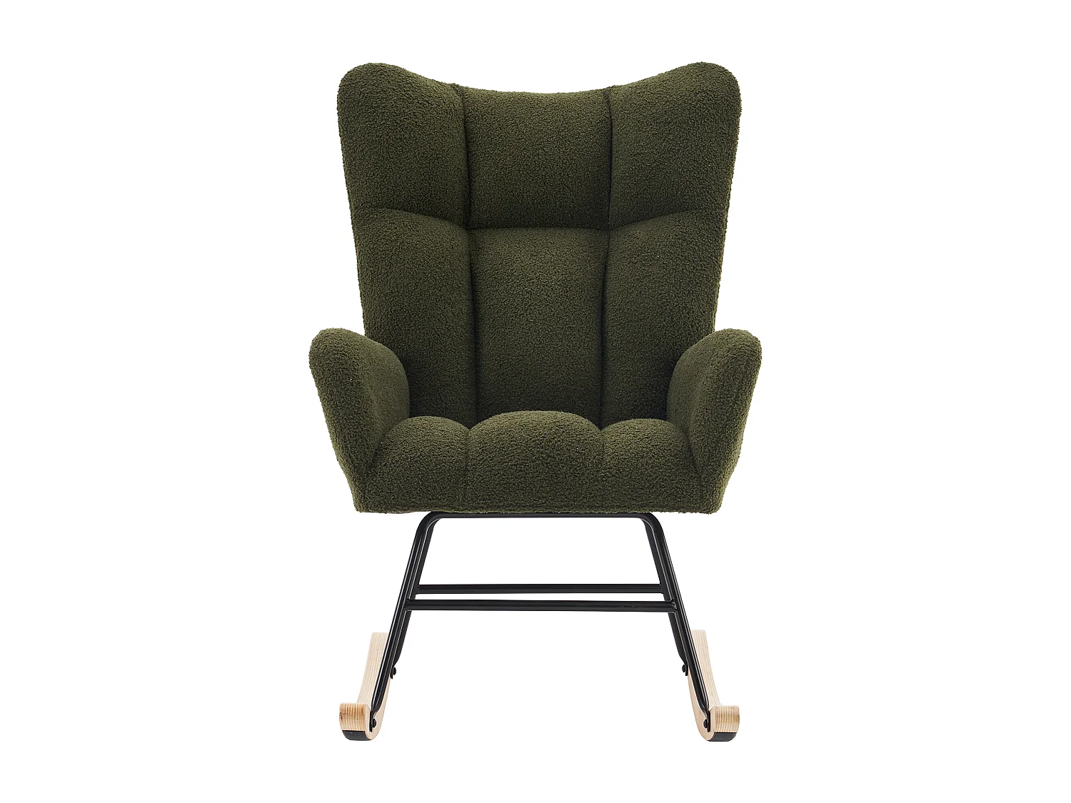 Fauteuil à bascule avec dossier haut et accoudoirs- Rocking chair en tissu Teddy vert