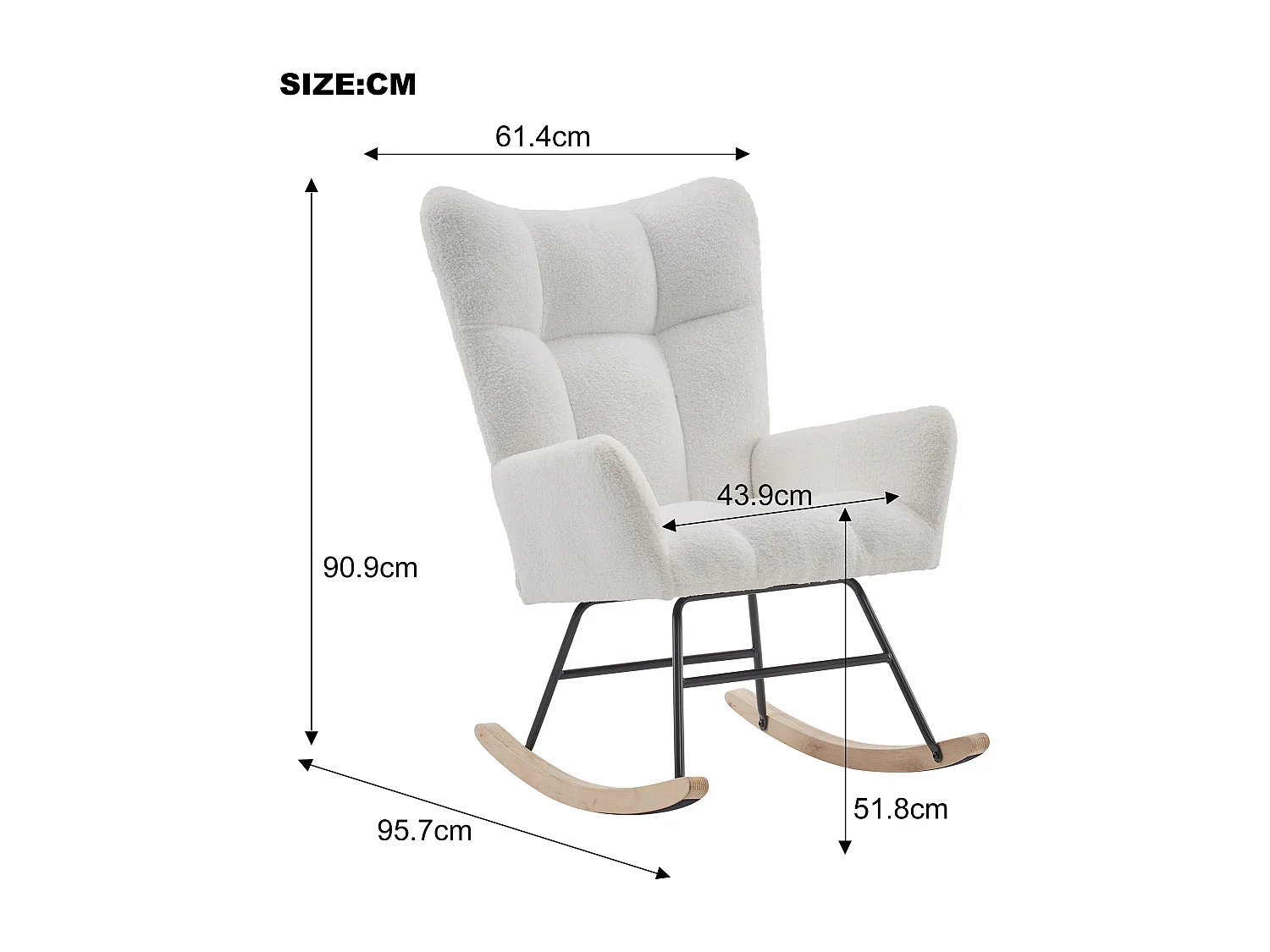 Fauteuil à bascule avec dossier haut et accoudoirs- Rocking chair en tissu Teddy vert