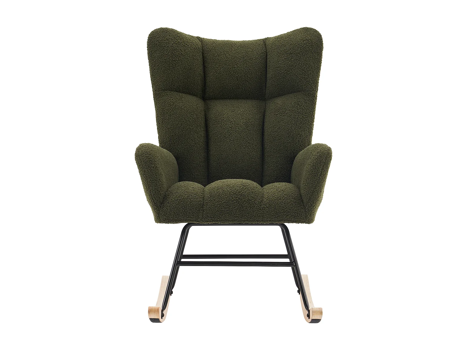 Fauteuil à bascule avec dossier haut et accoudoirs- Rocking chair en tissu Teddy vert