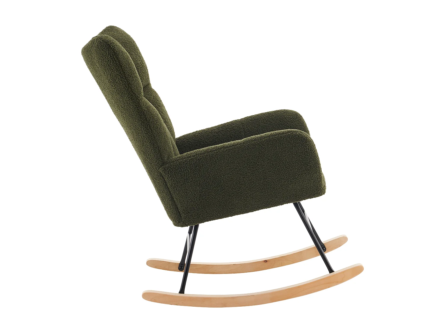 Fauteuil à bascule avec dossier haut et accoudoirs- Rocking chair en tissu Teddy vert
