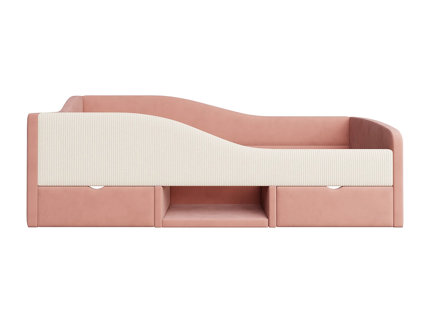 Lit banquette enfant 90 x 190 cm avec 2 tiroirs - Lit capitonné en velours - Rose et blanc crème