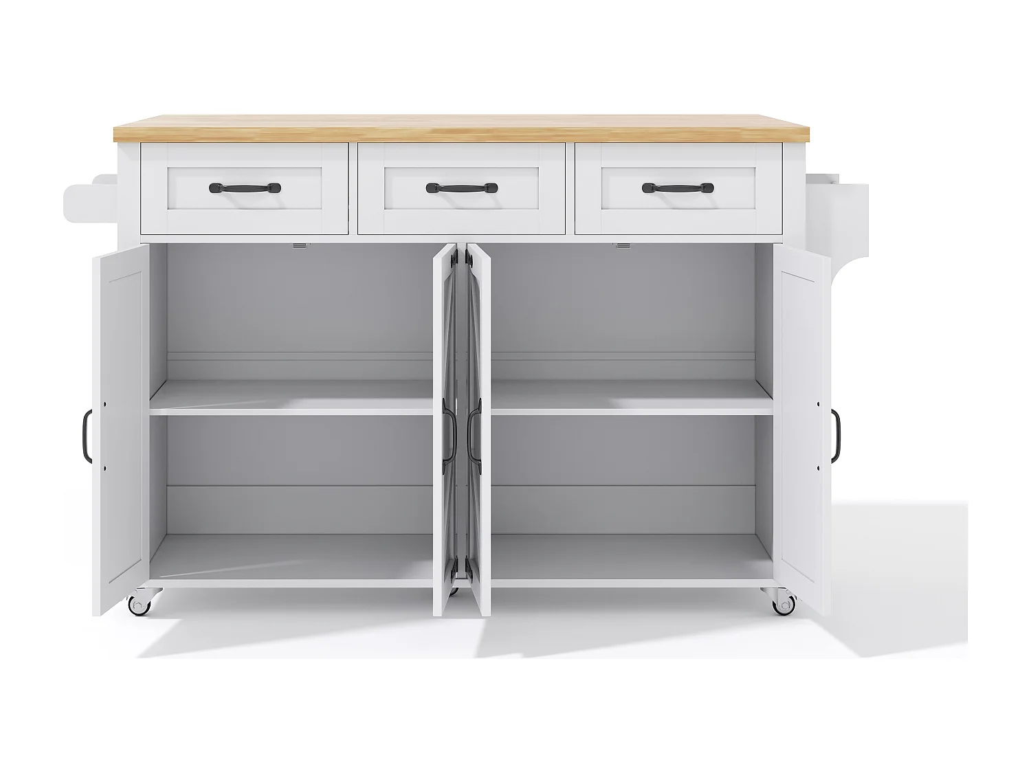 Îlot central de cuisine avec 4 portes et 3 tiroirs -Desserte en MDF - Blanc et naturel clair