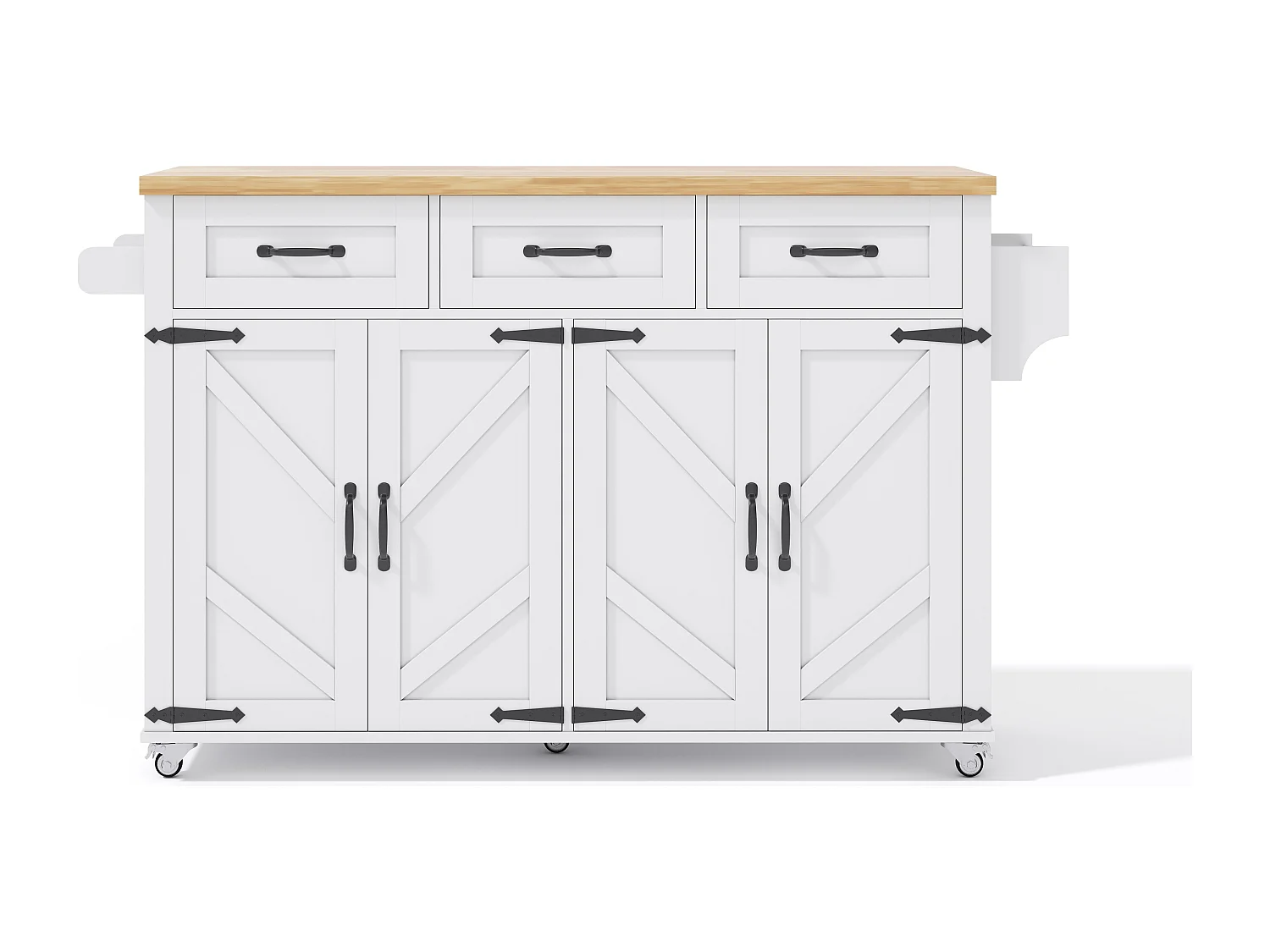 Îlot central de cuisine avec 4 portes et 3 tiroirs -Desserte en MDF - Blanc et naturel clair